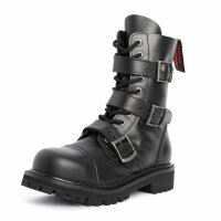 Angry Itch 10-Hole Boots 3-Buckle Black Leather