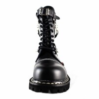 Angry Itch 10-Hole Boots 3-Straps Black Leather